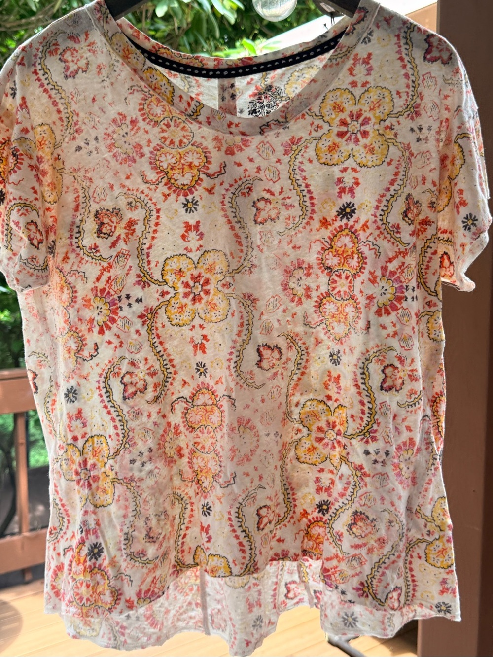 Pilcro Floral Short-Sleeve Tee in Cream, Yellow and Pink